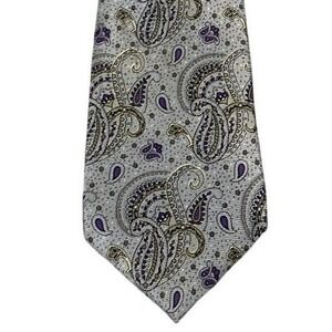 Golden House Custom Cravats Mens Paisley Tie Purple Gold Grey Silk Necktie